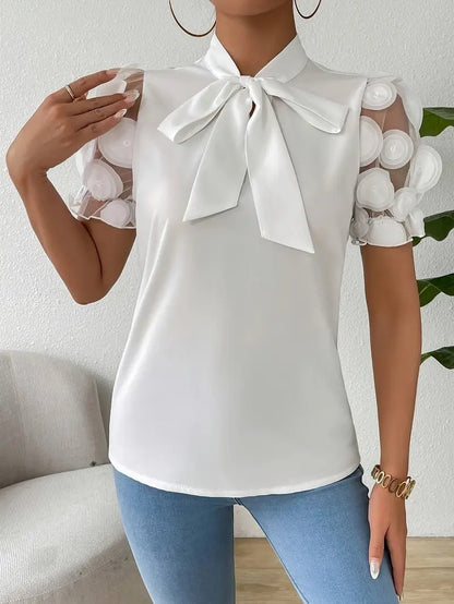 Chemisier femme décontracté col V manches courtes élégant