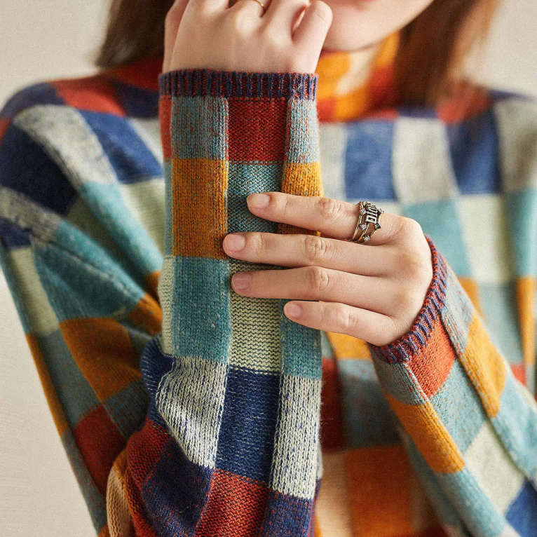 Pull Femme Tricot Colorblock et Carreaux