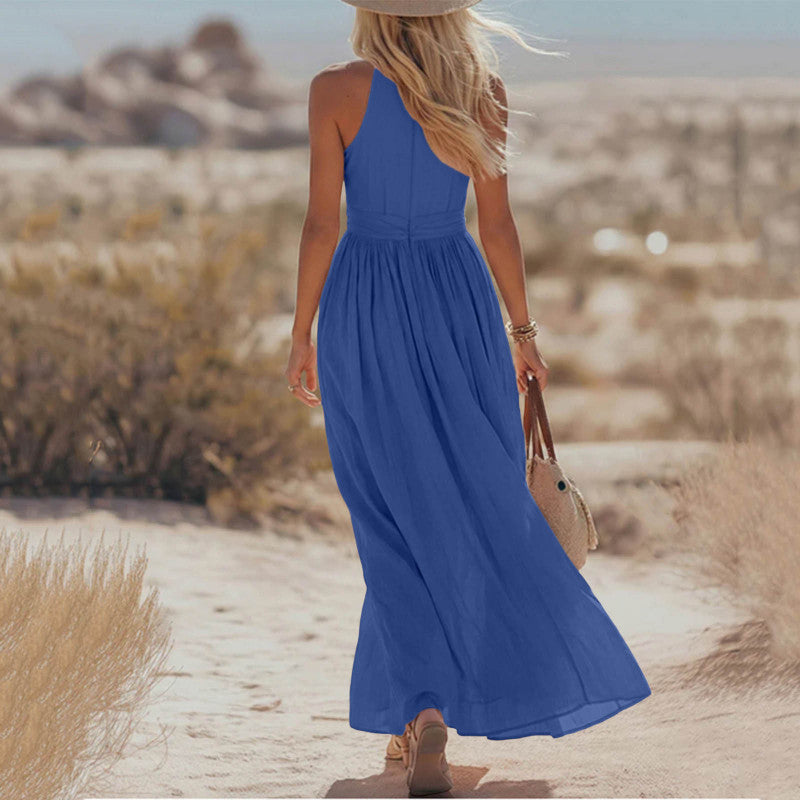 Robe Élégante Col V Plissé Femme Moderne