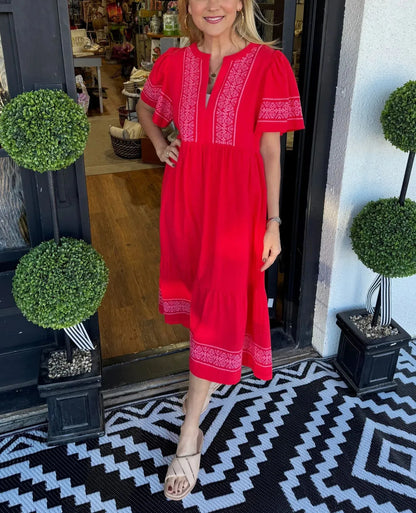 Robe Longue Femme Coupe Fluide Col en V Style Bohème