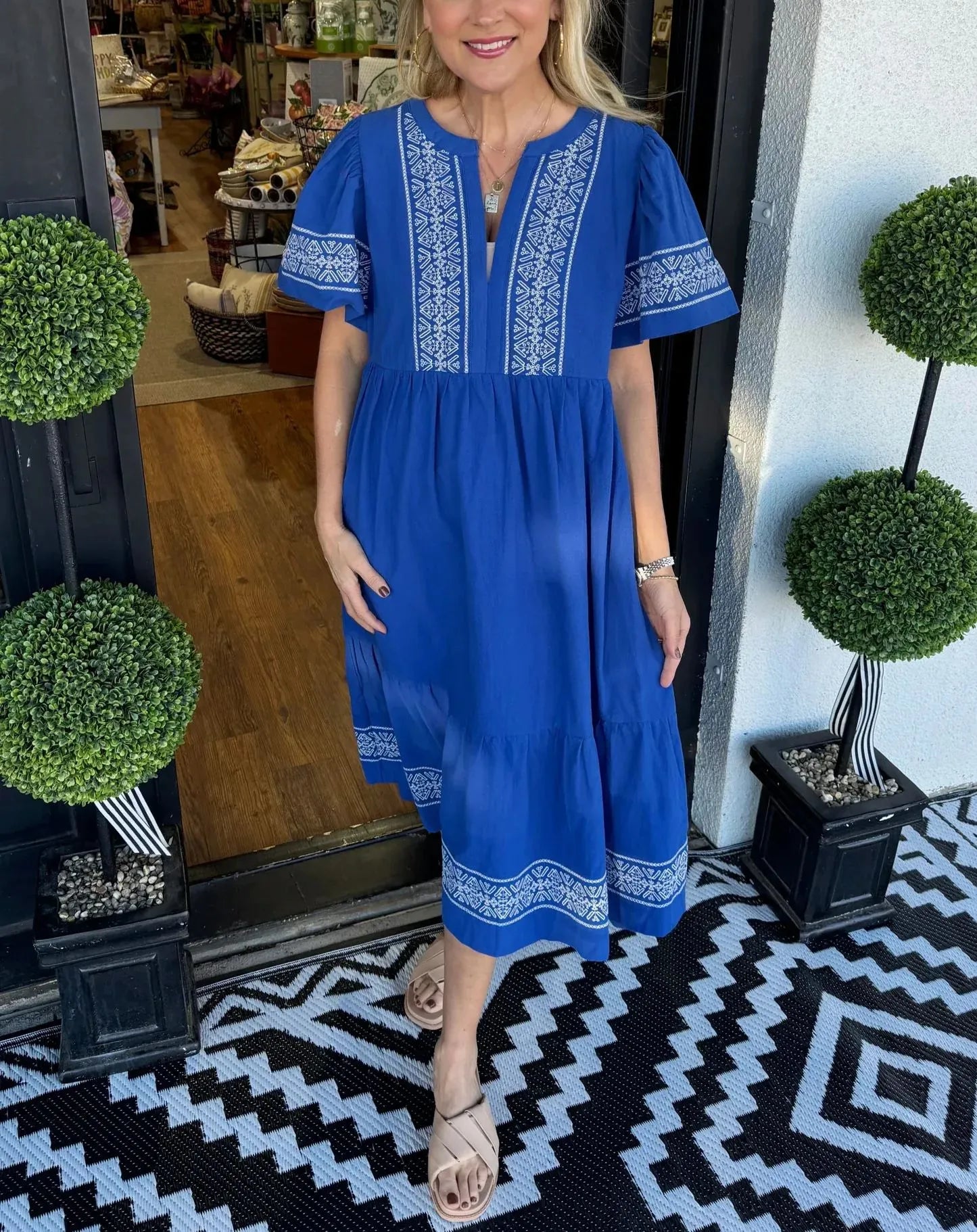 Robe Longue Femme Coupe Fluide Col en V Style Bohème - PanierRoyale