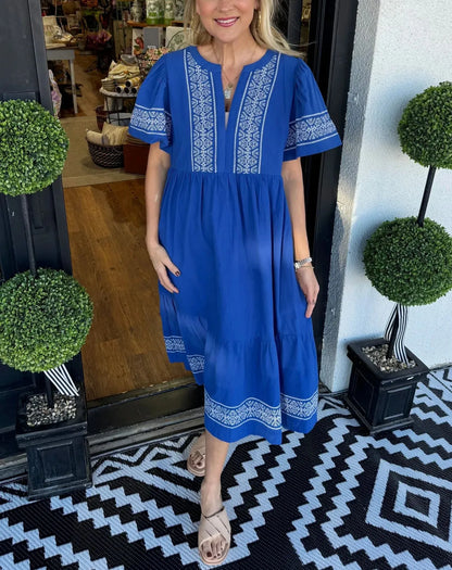Robe Longue Femme Coupe Fluide Col en V Style Bohème - PanierRoyale