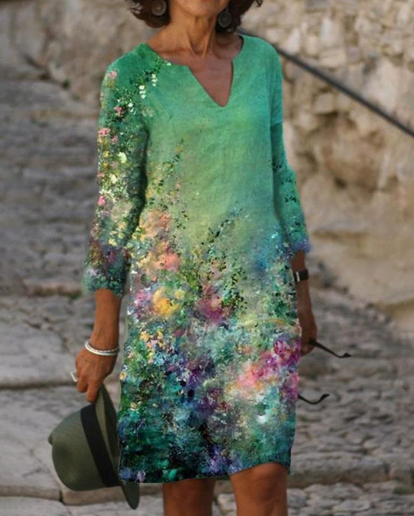 Robe Femme Manches Longues Imprimé Abstrait Élégant
