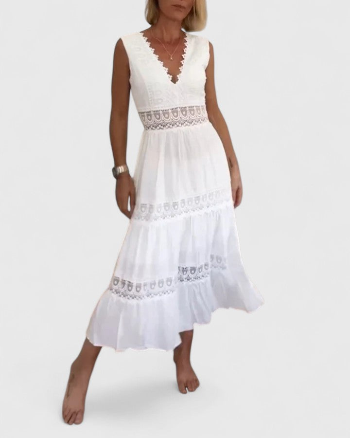 Robe Femme sans Manches avec Décolleté en V et Dentelle Élégante