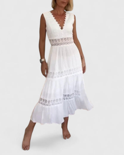 Robe Femme sans Manches avec Décolleté en V et Dentelle Élégante