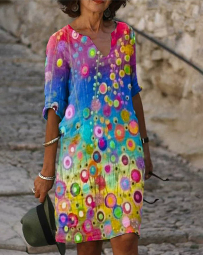 Robe Femme Manches Longues Imprimé Abstrait Élégant