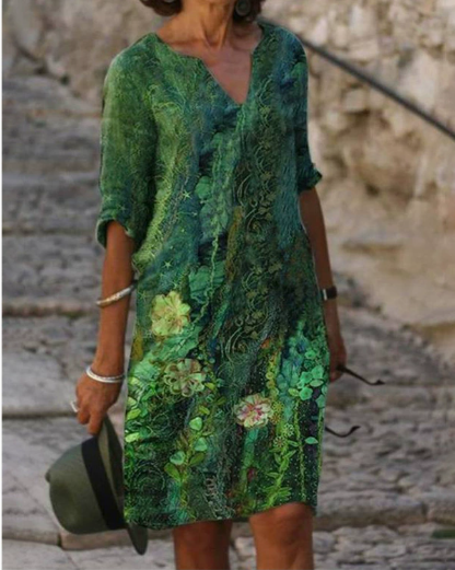 Robe Femme Manches Longues Imprimé Abstrait Élégant