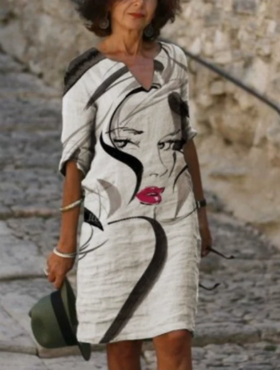 Robe Femme Manches Longues Imprimé Abstrait Élégant