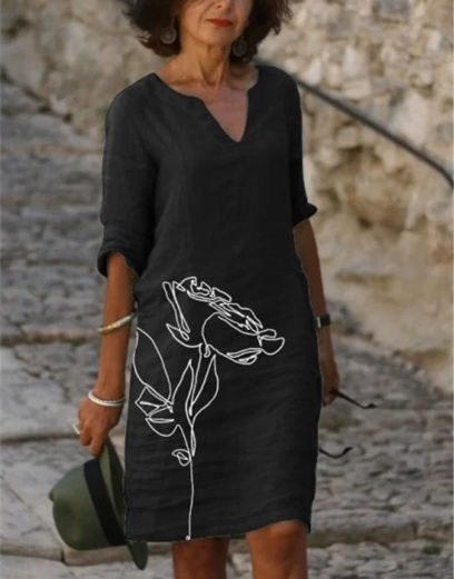 Robe Femme Manches Longues Imprimé Abstrait Élégant