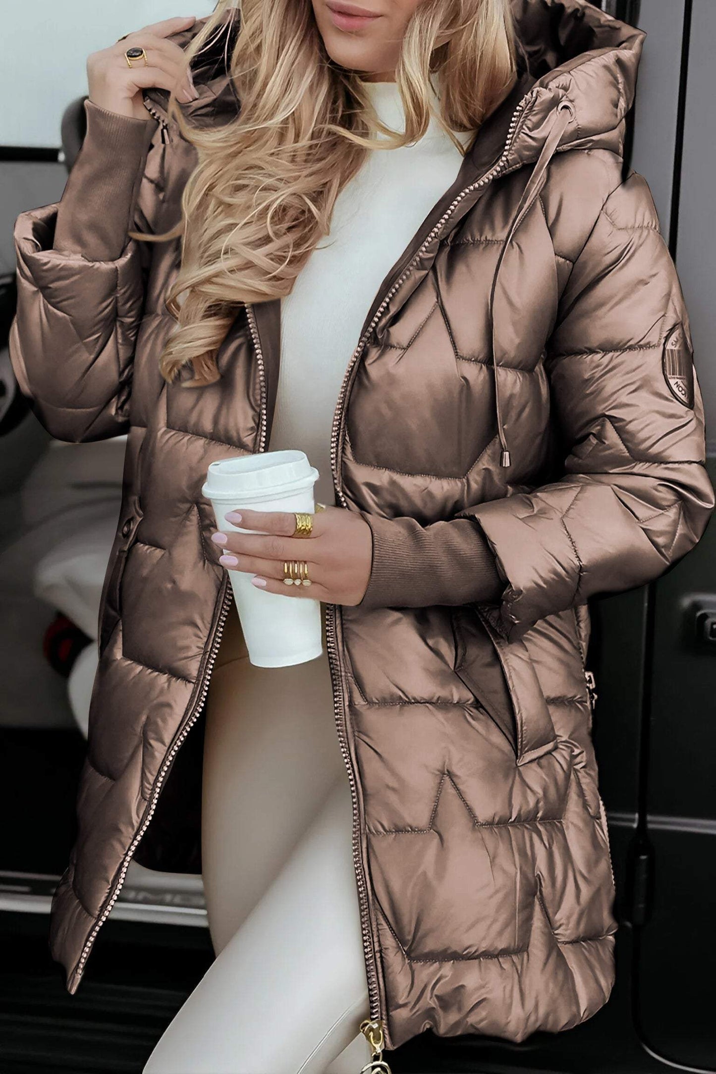 Manteau Femme Hiver Élégant avec Capuche en Coton Doux