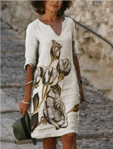 Robe Femme Manches Longues Imprimé Abstrait Élégant