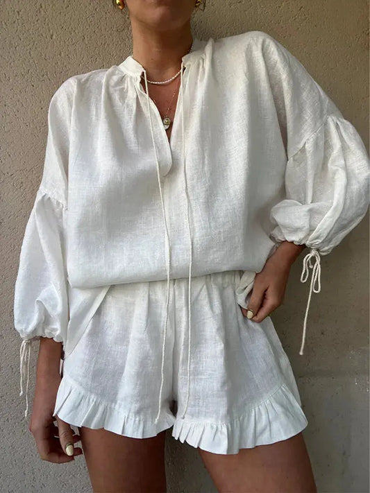 Robe en Lin Coton léger avec volants et manches bouffantes - BerlinGlamour