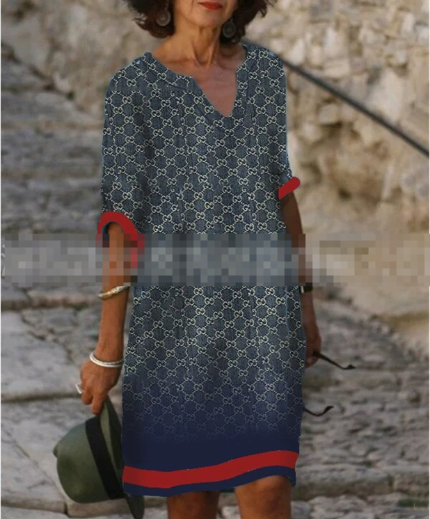 Robe Femme Manches Longues Imprimé Abstrait Élégant