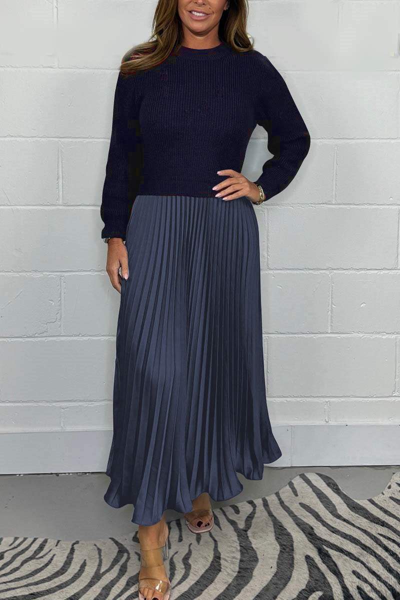 Robe Femme Automne - Pull Doux en Maille Fine avec Ourlet Plissé