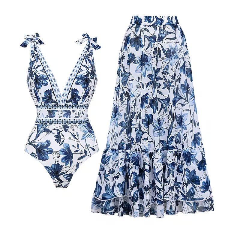 Ensemble Femme Maillot Une Pièce et Jupe Tissu Léger Coupe Estivale - PanierRoyale