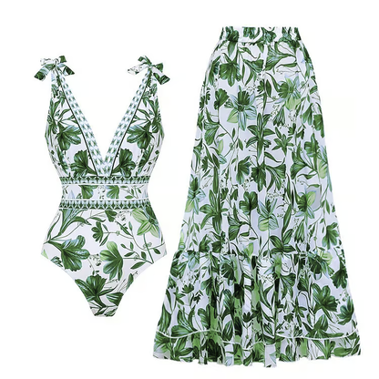 Ensemble Femme Maillot Une Pièce et Jupe Tissu Léger Coupe Estivale