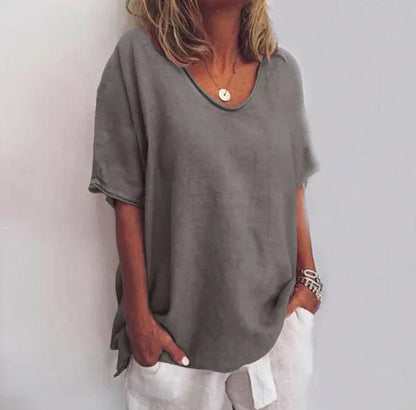T-shirt Gris Femme Relaxed Manches Courtes