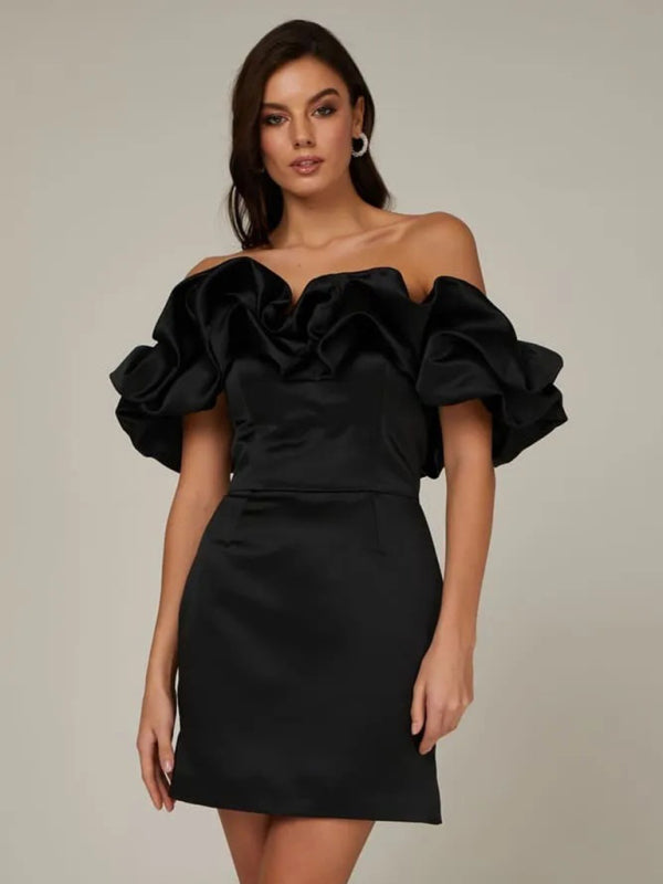 Variant image for Madison™ – Robe Femme Satinée Élégante à Épaules Dénudées & Volants-13