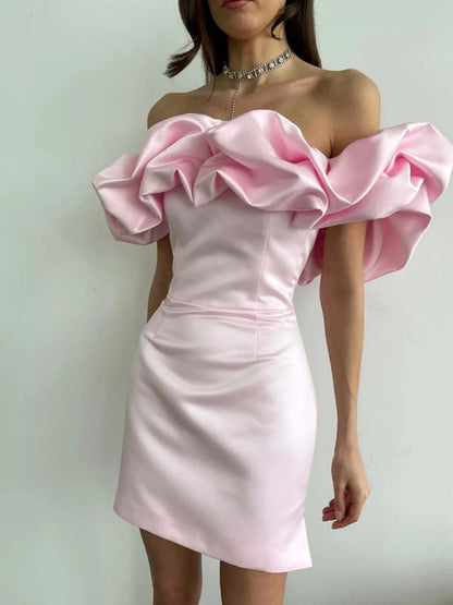 Madison™ – Robe Femme Satinée Élégante à Épaules Dénudées & Volants-5