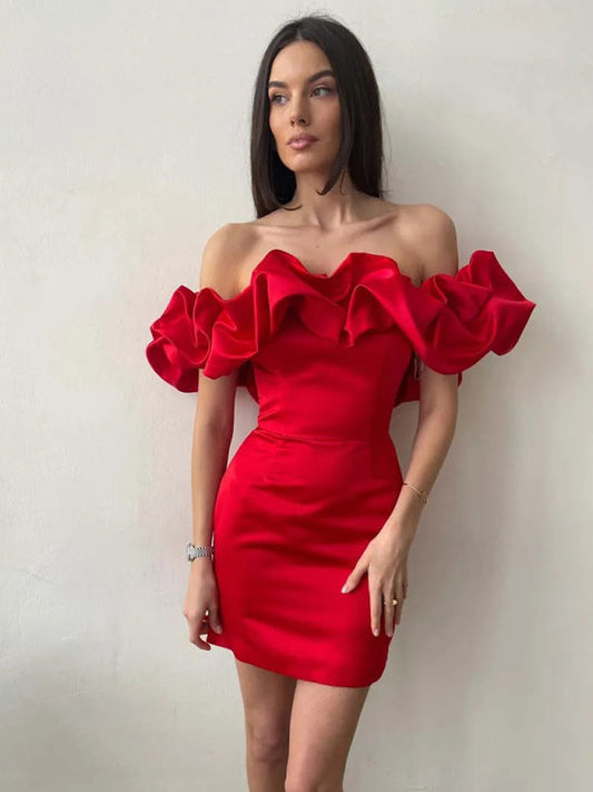 Madison™ – Robe Femme Satinée Élégante à Épaules Dénudées & Volants-1