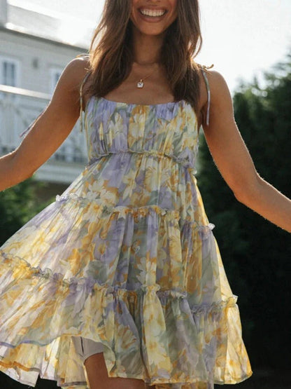 Robe Été Florale – Robe à Bretelles Réglables avec Coupe Décontractée
