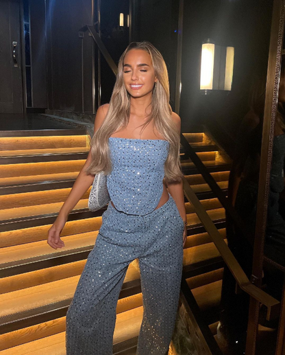 Robe de Soirée Élégante : Ensemble Top Brillant et Pantalon Chic Femme - PanierRoyale
