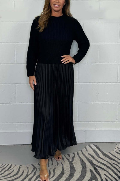 Robe Femme Automne - Pull Doux en Maille Fine avec Ourlet Plissé