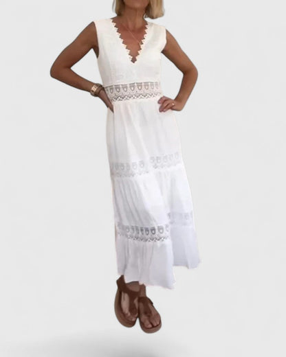 Robe Femme sans Manches avec Décolleté en V et Dentelle Élégante