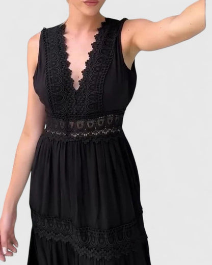 Robe Femme sans Manches avec Décolleté en V et Dentelle Élégante