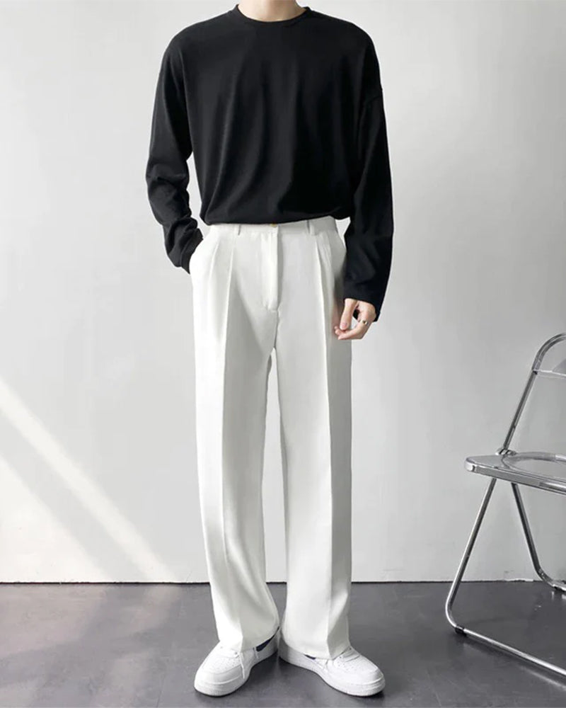 Pantalon Taille Haute Élégant Jambes Larges