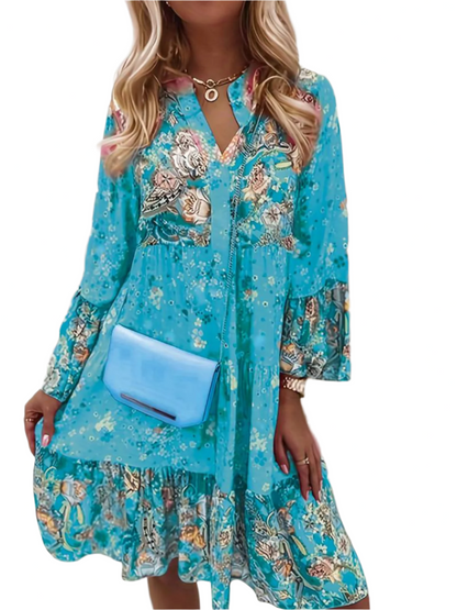 Robe Fleurie à Manches Longues pour Femme Décontractée