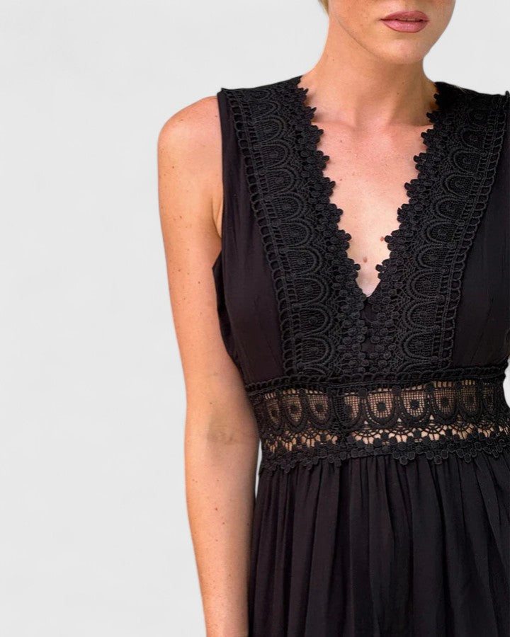 Robe Femme sans Manches avec Décolleté en V et Dentelle Élégante