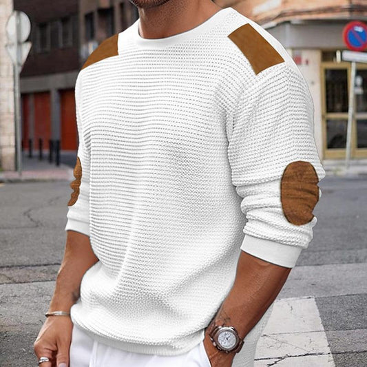 Pull Blanc en Maille avec Détails Cuir Brun - BerlinGlamour