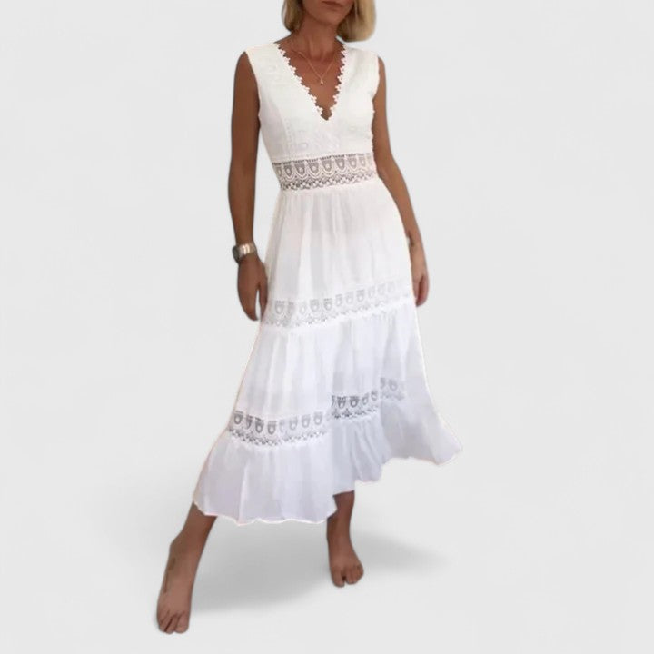 Robe Femme sans Manches avec Décolleté en V et Dentelle Élégante - BerlinGlamour