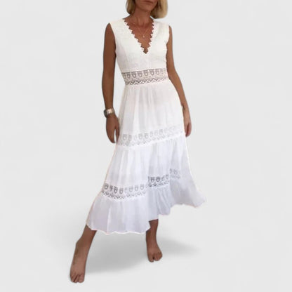 Robe Femme sans Manches avec Décolleté en V et Dentelle Élégante - BerlinGlamour
