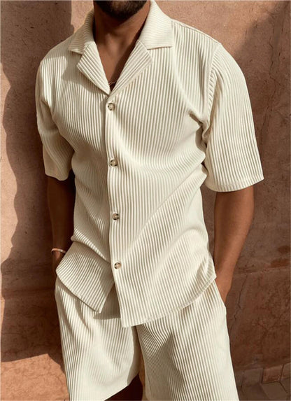 Costume Homme Été - Chemisier Court et Short à Rayures Modernes