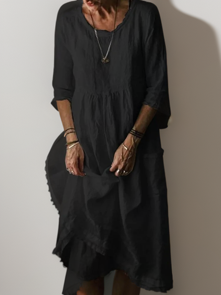 Robe Femme Élégante Manches Longues Noir - PanierRoyale