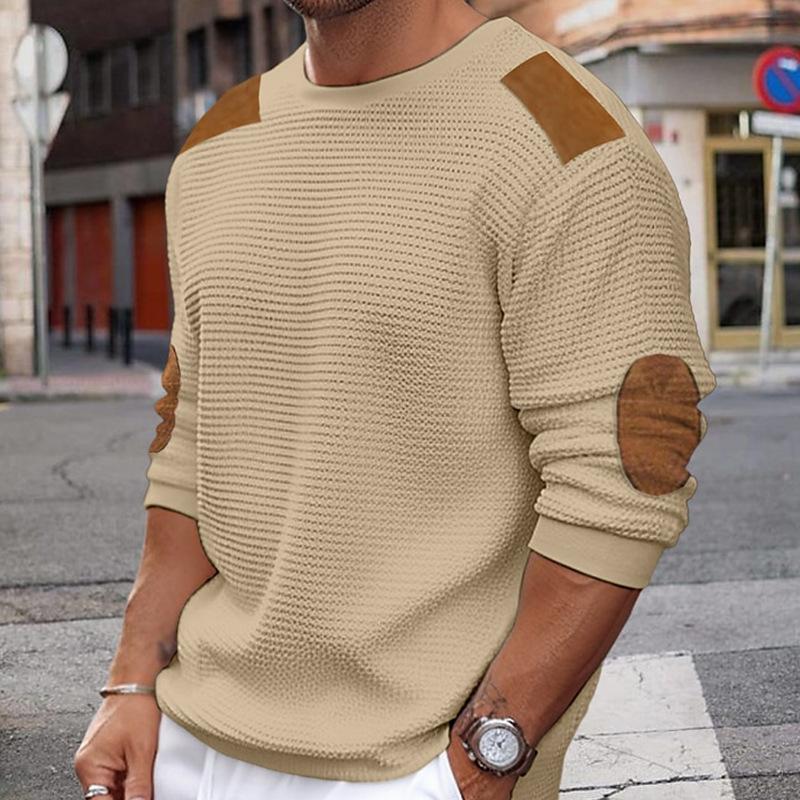 Pull Blanc en Maille avec Détails Cuir Brun
