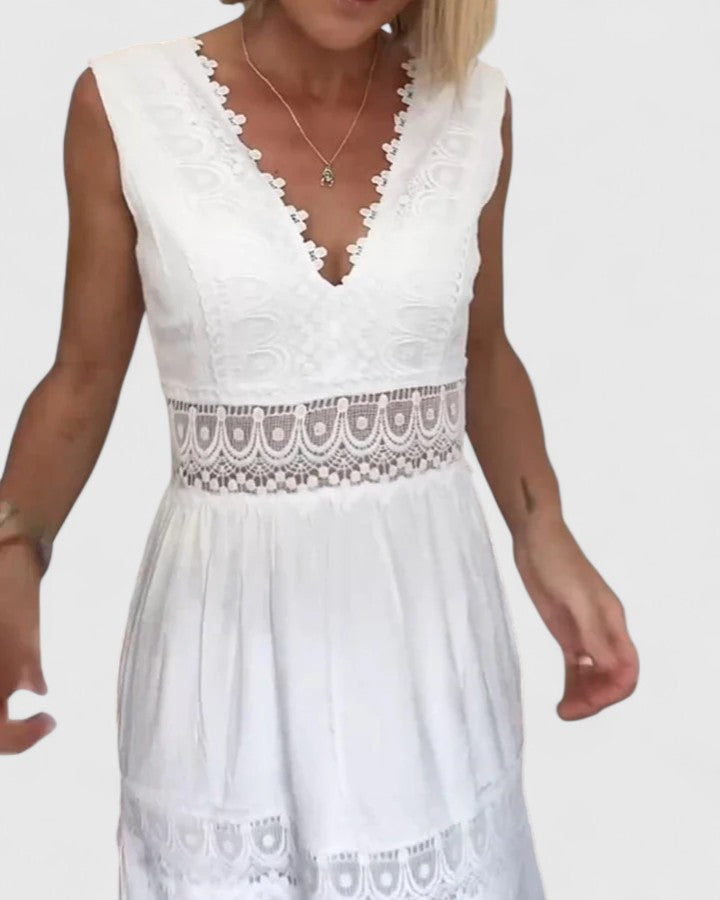 Robe Femme sans Manches avec Décolleté en V et Dentelle Élégante