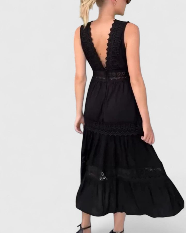 Robe Femme sans Manches avec Décolleté en V et Dentelle Élégante