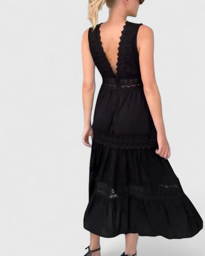 Robe Femme sans Manches avec Décolleté en V et Dentelle Élégante