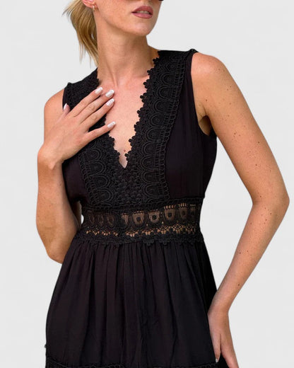 Robe Femme sans Manches avec Décolleté en V et Dentelle Élégante