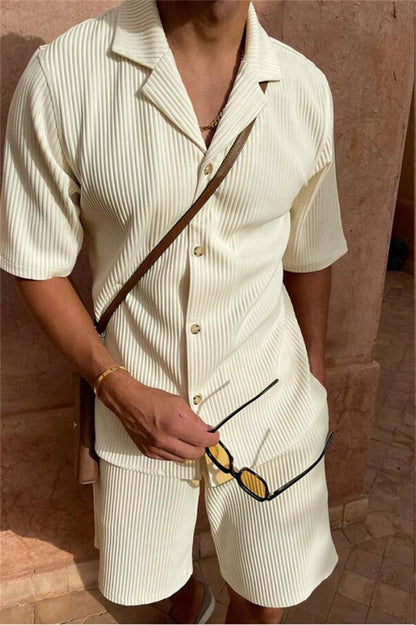 Costume Homme Été - Chemisier Court et Short à Rayures Modernes