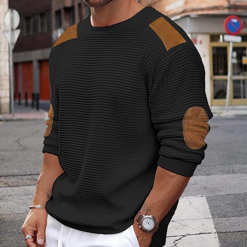Pull Blanc en Maille avec Détails Cuir Brun