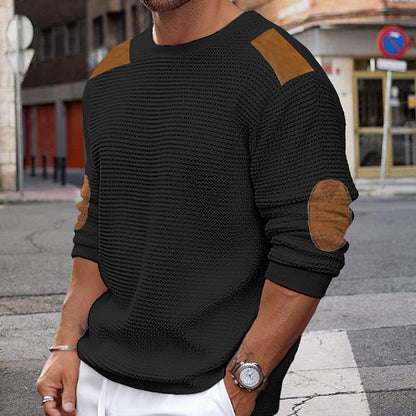 Pull Blanc en Maille avec Détails Cuir Brun