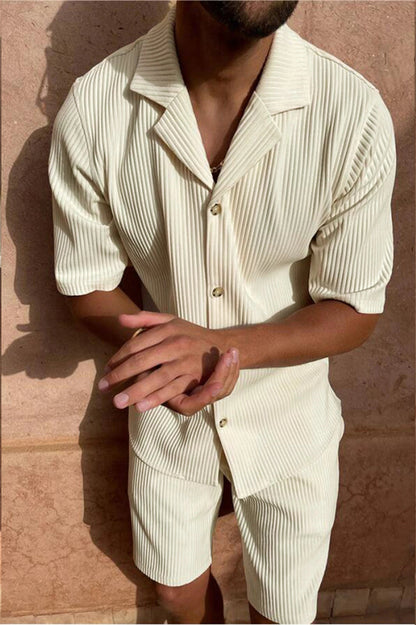 Costume Homme Été - Chemisier Court et Short à Rayures Modernes