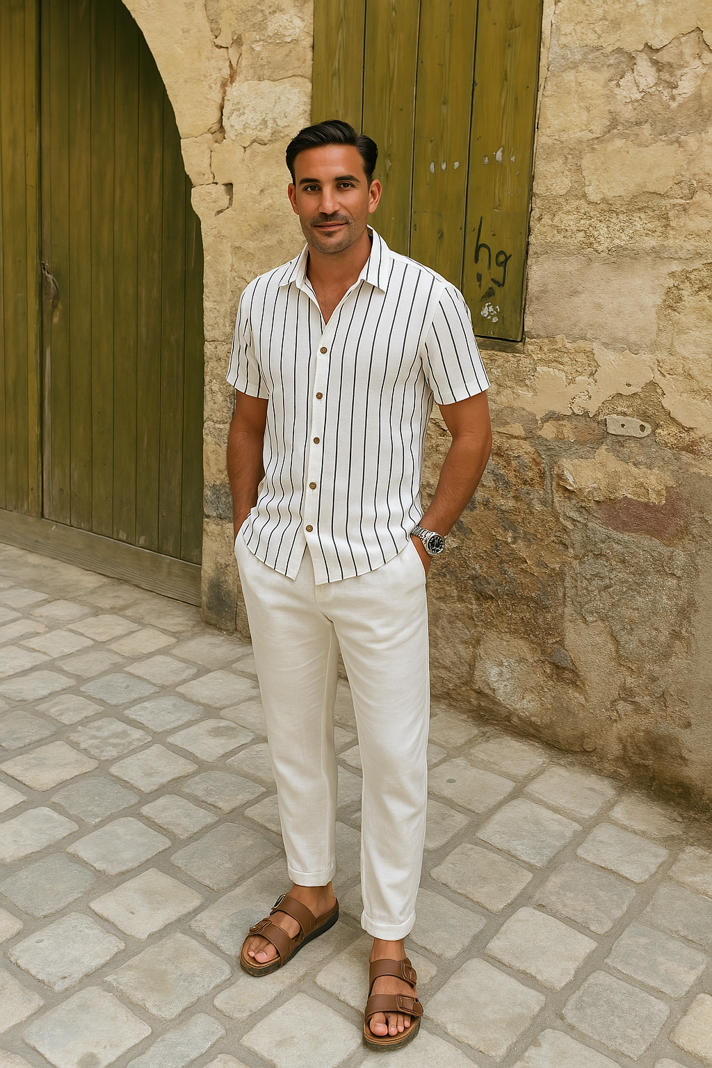 Costume Homme Été Léger | Chemise Rayée et Pantalon Lin - BerlinGlamour