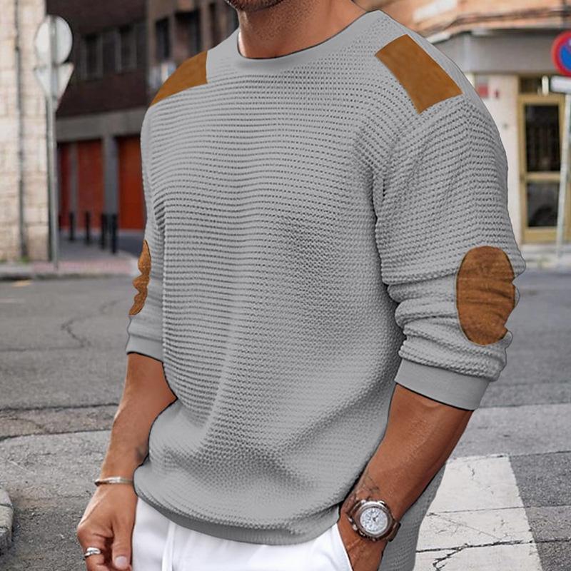 Pull Blanc en Maille avec Détails Cuir Brun