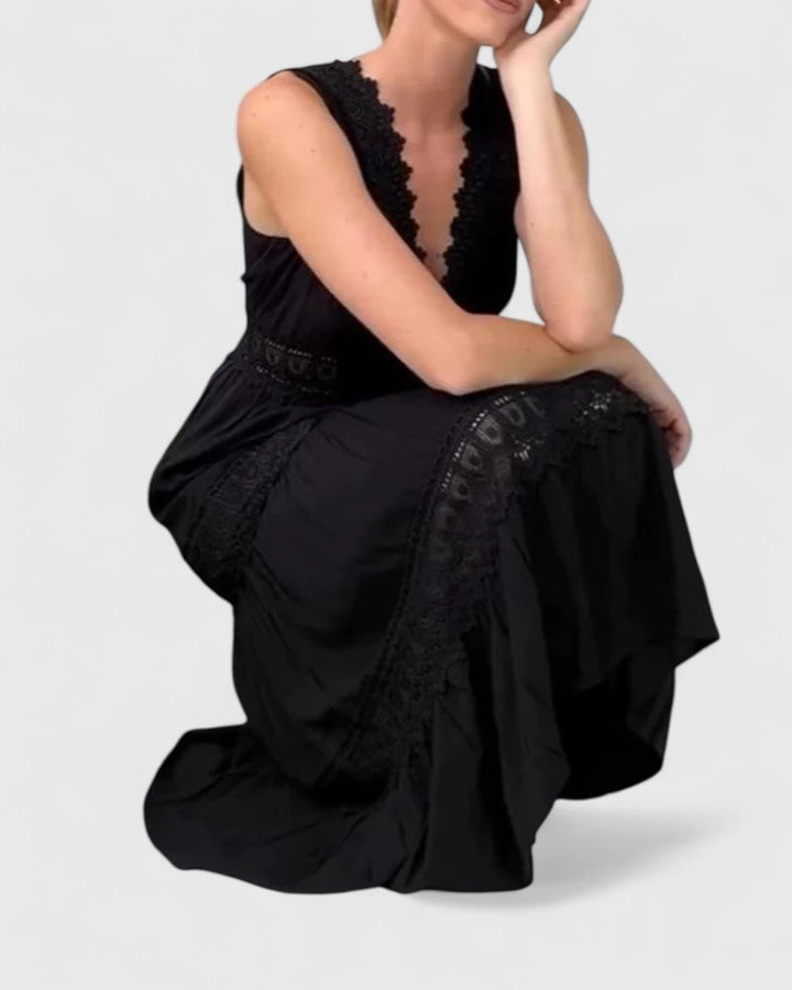 Robe Femme sans Manches avec Décolleté en V et Dentelle Élégante