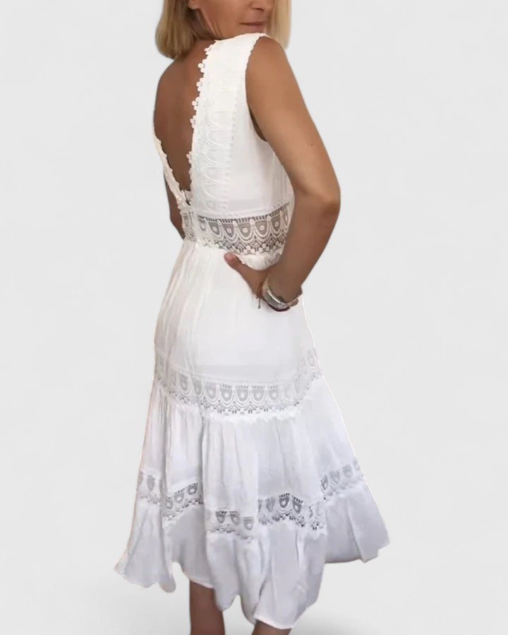 Robe Femme sans Manches avec Décolleté en V et Dentelle Élégante
